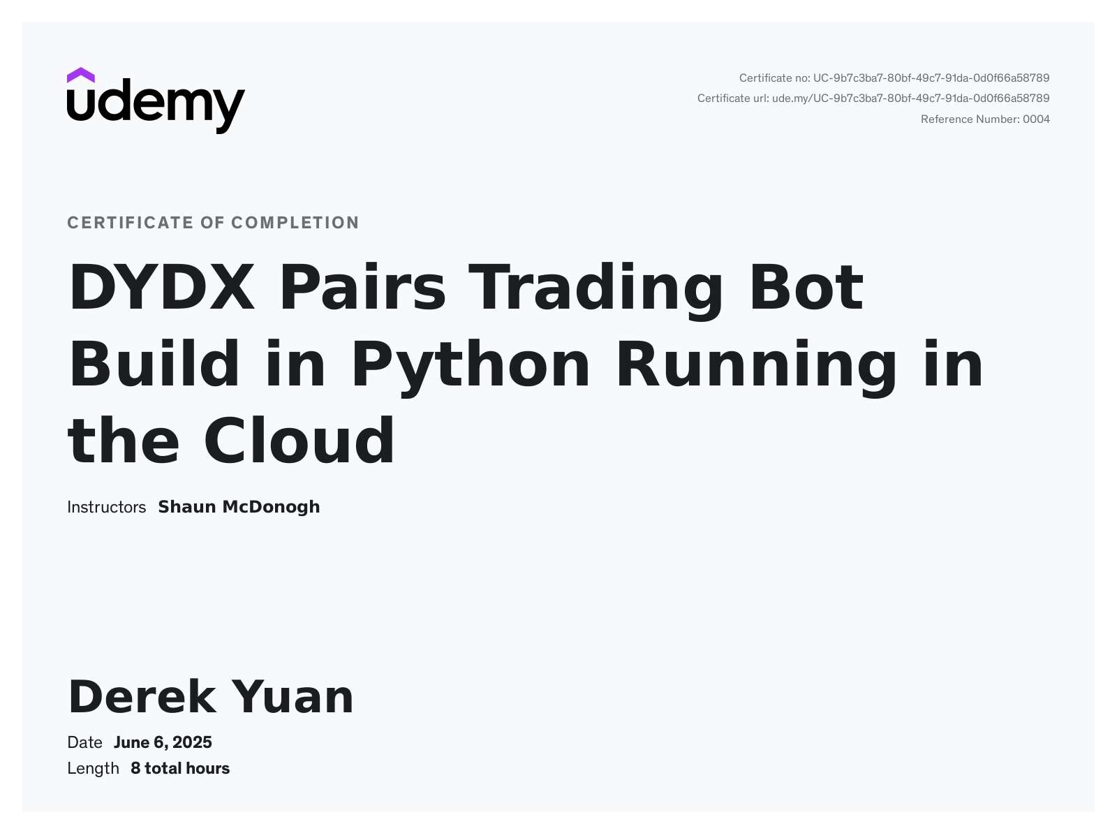 Trading Bot Certificate